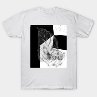 Black and White Geometric Tile with Leaf T-Shirt